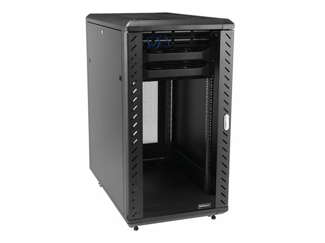 StarTech.com 18U 19\" Server Rack Cabinet, 4 Post Adjustable Depth (6-32\")Locking Knock Down Network/Computer Equipment Enclosure, Mobile with Glass Door & Casters, HP ProLiant ThinkServer - Data Rack Enclosure (RK1836BKF) - Rack cabinet - 4-post - floor-standing - black - 18U - 19\"