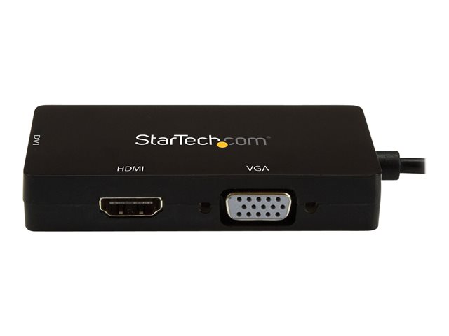 StarTech.com 4K USB C to HDMI, VGA & DVI Multi Port Video Display Adapter for Mac / Windows Laptop & Monitor (CDPVGDVHDBP) - Adapter - 24 pin USB-C male to HD-15 (VGA), DVI-I, HDMI female - 15 cm - black - active converter, 4K30Hz (3840 x 2160) support (HDMI), 1920 x 1200 (WUXGA) support 60Hz (DVI and VGA)