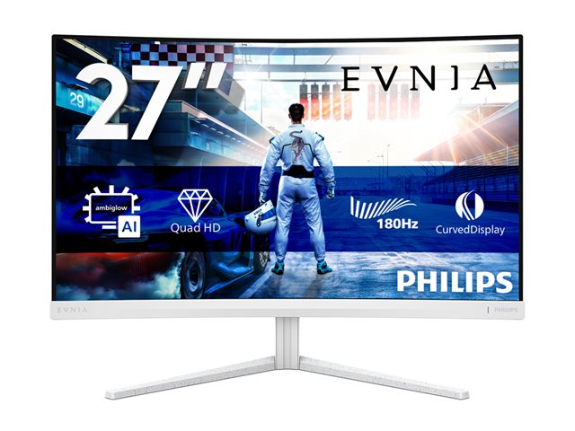 Philips Evnia 5000 27M2C5501 - LED monitor - gaming - curved - 27\" - 2560 x 1440 QHD @ 180 Hz - Fast VA - 5000:1 - HDR10 - 0.5 ms - 2xHDMI, DisplayPort - white