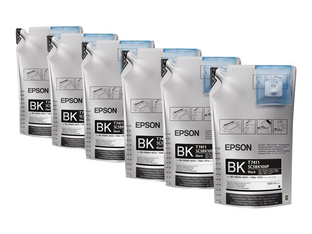 Epson T7411 - 6-pack - 1 L - black - original - ink refill - for SureColor F6070, F7070, F7170, F7200, F9200, SC-F6000, F6200, F7000, F7100, F7200, F9200