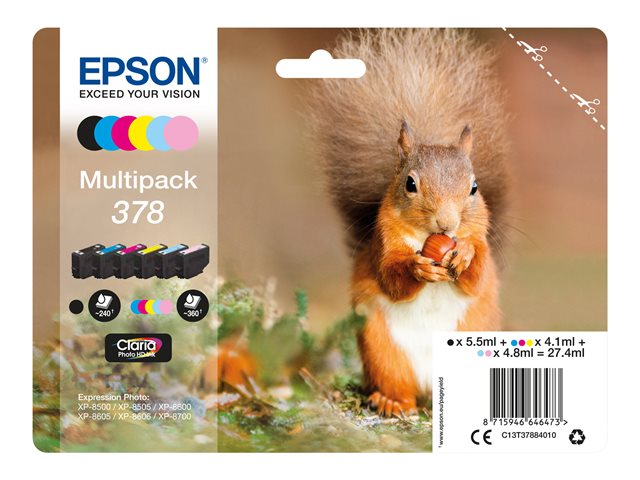 Epson Multipack 378 - 6-pack - black, yellow, cyan, magenta, light magenta, light cyan - original - blister - ink cartridge - for Expression Home XP-8605, XP-8606, Expression Photo XP-8500, XP-8505, XP-8700