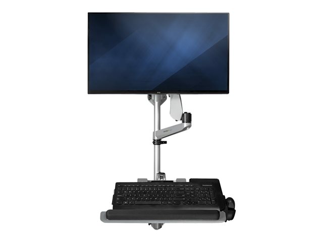 StarTech.com Wall Mount Workstation, Articulating Standing Desk w/ Ergonomic Height Adjustable Monitor Arm & Padded Keyboard Tray, 34\" VESA Display, Foldable Wall Mounted Sit Stand Desk - Foldable Standing Desk (WALLSTSI1) - Mounting kit (pole, mouse holder, wrist rest, spring arm, wall mount bracket, keyboard tray, monitor mount, wall mount bracket with lock plate, swivel arm with logo, 2 x swivel arms, mouse tray, mouse tray fixed plate, EVA mouse pad) - for LCD display / PC equipment - plastic, aluminium, steel - silver - screen size: 13\"-30\" - wall-mountable - TAA Compliant