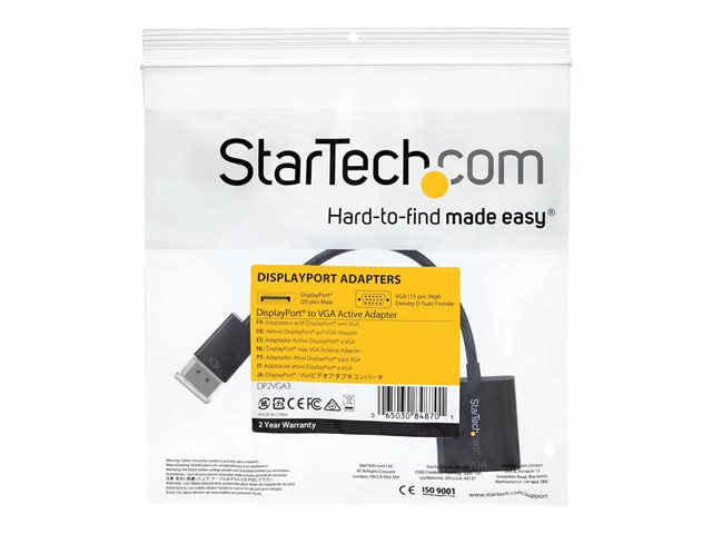 StarTech.com DisplayPort to VGA Display Adapter - 1080p 1920x1200 - Active DP to VGA (Male to Female) HD Video Converter for laptop/PC/Monitor (DP2VGA3) - Display adapter - DisplayPort (M) to HD-15 (VGA) (F) - 10 cm - active - black - for P/N: DK31C3HDPD, DK31C3HDPDUE, DKM30CHDPD, DKM30CHDPDUE, SV231QDPU34K, TB32DP14