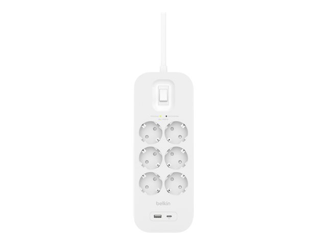 Belkin Connect - Surge protector - with USB-C and USB-A ports - output connectors: 6 - 2 m cord