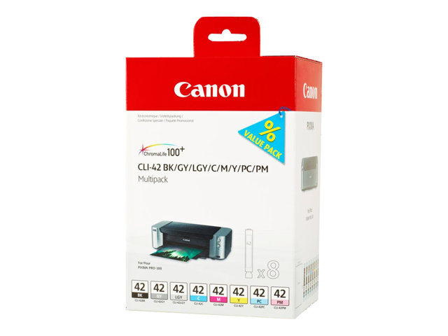 Canon CLI-42 BK/GY/LG/C/M/Y/PC/PM Multipack - 8-pack - grey, yellow, cyan, magenta, light grey, photo cyan, photo magenta - original - ink tank - for PIXMA PRO-100, PRO-100S, PIXUS PRO-100