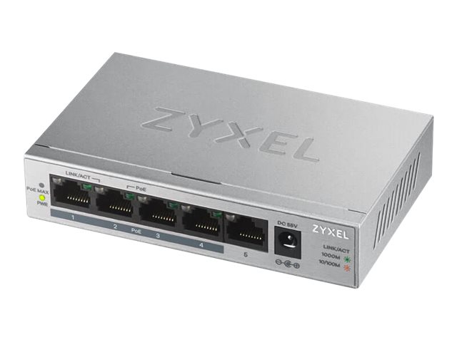 Zyxel GS1005HP - Switch - unmanaged - 4 x 10/100/1000 (PoE+) + 1 x 10/100/1000 - wall-mountable, desktop - PoE (60 W)