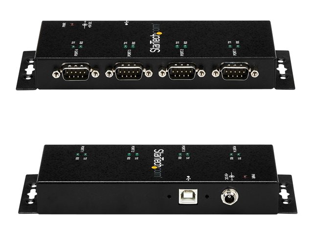 StarTech.com 4 Port USB to Serial RS232 Adapter - Wall Mount - Din Rail - COM Port Retention - FTDI USB to DB9 RS232 Hub (ICUSB2324I) - Serial adapter - USB 2.0 - RS-232 x 4 - black