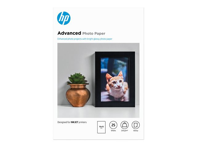HP Advanced Glossy Photo Paper - Glossy - 100 x 150 mm - 250 g/m² - 25 sheet(s) photo paper - for ENVY Inspire 7255, 79XX, Officejet 80XX, Photosmart B110, Smart Tank Plus 55X