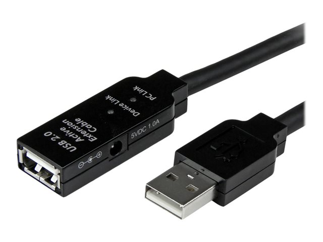 StarTech.com 5m USB 2.0 Active Extension Cable M/F - 5 meter USB A Male to USB A Female USB 2.0 Repeater / Extender Cable - Black - 15ft (USB2AAEXT5M) - USB extension cable - USB (F) to USB (M) - USB 2.0 - 5 m - active - black - for P/N: LTUB1MBK, SVA5H2NEUA, UUSBOTG