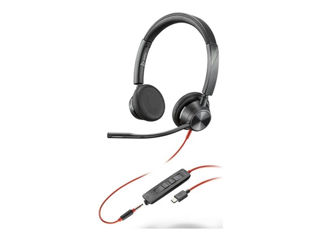Poly Blackwire 3325 Stereo Microsoft Teams Certified USB-C Headset +3.5mm Plug +USB-C/A Adapter - Replaces Poly SKU 214017-101