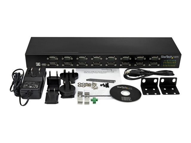StarTech.com USB to Serial Hub - 16 Port - COM Port Retention - Rack Mount and Daisy Chainable - FTDI USB to RS232 Hub (ICUSB23216FD) - Serial adapter - USB 2.0 - RS-232 x 16 - black