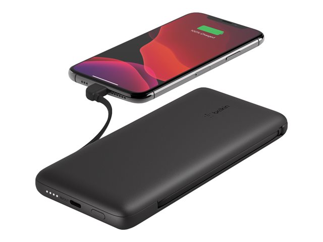 Belkin BoostCharge Plus - Power bank - 10000 mAh - 23 Watt - Fast Charge, PD - 2 output connectors (Lightning, 24 pin USB-C) - black