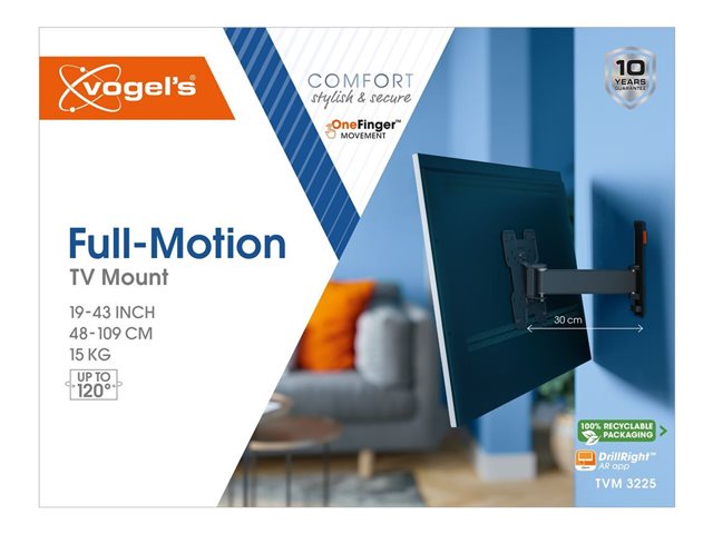 Vogel's Comfort TVM 3225 - Mounting kit (bracket, VESA adapter, cover) - full-motion - for flat panel - aluminium - black - screen size: 19\"-43\" - wall-mountable