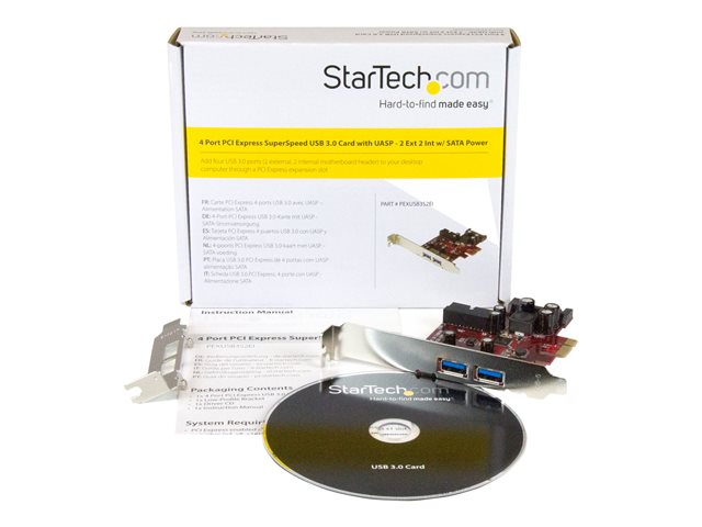 StarTech.com 4 Port PCI Express USB 3.0 Card - 2 Ext & 2 Int (IDC) - SATA Power - USB adapter - PCIe 2.0 low profile - USB 3.0 x 4 - for P/N: ST1030USBM, ST7300USBME