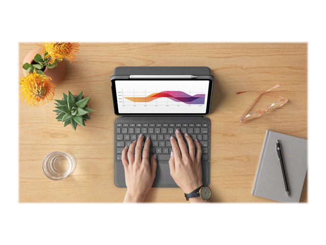 Logitech Folio Touch - Keyboard and folio case - with trackpad - backlit - Apple Smart connector - QWERTY - UK - oxford grey - for Apple 10.9-inch iPad Air (4th generation, 5th generation)