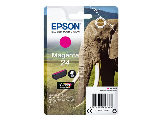 Epson 24 - 4.6 ml - magenta - original - ink cartridge - for Expression Photo XP-55, 750, 760, 850, 860, 950, 960, 970, Expression Premium XP-750, 850