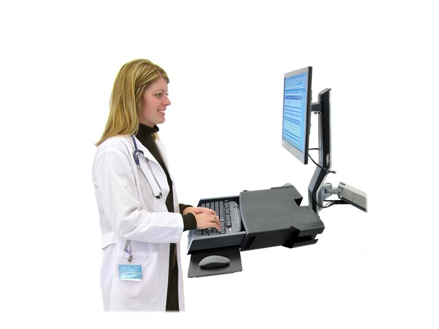Ergotron StyleView - Mounting kit (wrist rest, track mount bracket kit, slide-out mouse tray, height adjust bracket, barcode scanner and mouse holder, combo arm, work surface with keyboard tray) - for LCD display / PC equipment - polished aluminium - screen size: up to 24\"