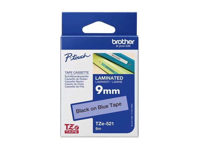 Brother TZe-521 - Black on blue - Roll (0.9 cm x 8 m) 1 cassette(s) laminated tape - for Brother PT-D210, D600, H110, H200, P-Touch PT-1005, E310, H107, P-Touch Cube Plus PT-P710