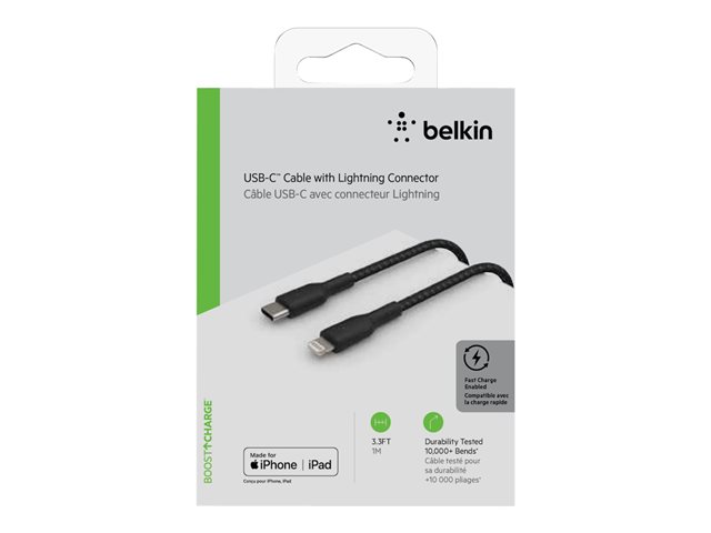 Belkin BoostCharge - Lightning cable - 24 pin USB-C male to Lightning male - 1 m - black - USB Power Delivery (18W)