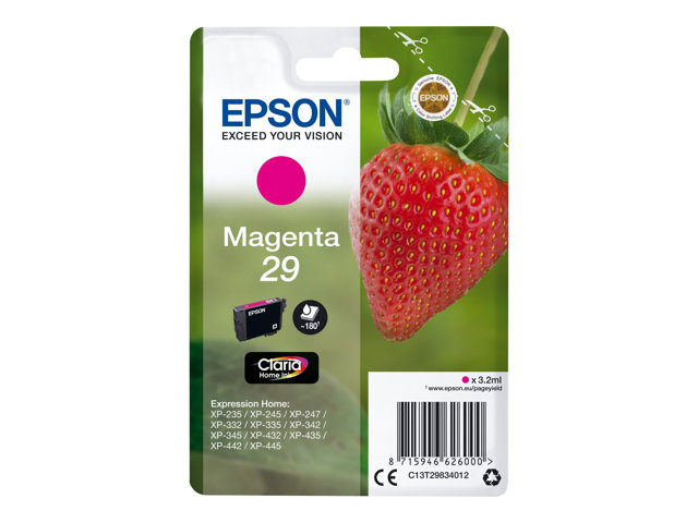 Epson 29 - 3.2 ml - magenta - original - blister - ink cartridge - for Expression Home XP-245, 247, 255, 257, 332, 342, 345, 352, 355, 435, 442, 445, 452, 455