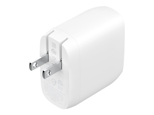 Belkin BoostCharge Pro - Power adapter - 60 Watt - 2.7 A - Fast Charge, Power Delivery 3.1 - 2 output connectors (2 x USB-C) - white