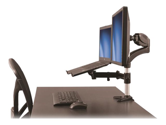 StarTech.com Laptop Monitor Stand - Computer Monitor Stand - Full Motion Articulating - VESA Mount Monitor Desk Mount - Mounting kit (pole clamp, rubber pad, laptop shelf, spring arm, swivel arm, 4 spacers, cable management clip, screws, key) - adjustable arm - for LCD display / notebook - aluminium - black - screen size: 15\"-27\" - desk-mountable