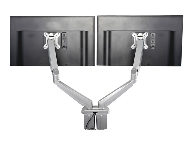 StarTech.com Desk Mount Dual Monitor Arm with USB & Audio, Grommet/Desk Clamp VESA Mount for up to 32 inch Displays, 2x USB, 2x 3.5mm audio, Ergonomic Full Motion Dual Monitor Arm, Silver - One-touch Adjustment (ARMSLIMDUOS) - Mounting kit - adjustable arm - for 2 monitors - aluminium - black - screen size: 15\"-32\" - desk-mountable
