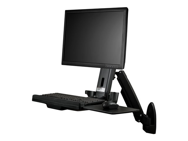 StarTech.com Wall Mount Workstation, Articulating Full Motion Standing Desk with Ergonomic Height Adjustable Monitor & Keyboard Tray Arm, Mouse & Scanner Holders, For Single VESA Display - Foldable Standing Desk (WALLSTS1) - Mounting kit (wall plate, column, keyboard tray, monitor arm) - for Monitor - plastic, aluminium, steel - black - screen size: 24\"