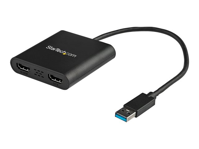 StarTech.com USB 3.0 to Dual HDMI Adapter, 1x 4K 30Hz & 1x 1080p, External Video & Graphics Card, USB Type-A to HDMI Dual Monitor Display Adapter Dongle, Supports Windows Only, Black - USB to Dual HDMI Adapter (USB32HD2) - Adapter cable - TAA Compliant - USB Type A male to HDMI female - 25 cm - black - 4K30Hz (3840 x 2160) support - for P/N: HDDVIMM3, HDMM12, HDMM15, HDMM1MP, HDMM2MP, HDMM3, HDMM3MP, HDMM50A, HDMM6, HDPMM50
