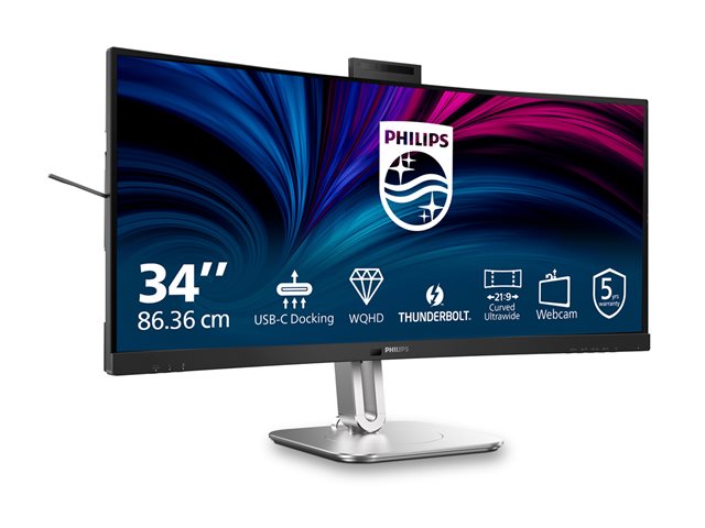 Philips 34B2U6603CH - 6000 Series - LED monitor - curved - 34\" - 3440 x 1440 WQHD @ 120 Hz - VA - 550 cd/m² - 4000:1 - DisplayHDR 400 - 4 ms - Thunderbolt 4, 2xHDMI, DisplayPort - speakers - charcoal