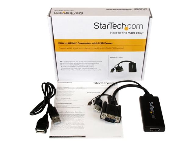 StarTech.com VGA to HDMI Adapter with USB Audio & Power - Portable VGA to HDMI Converter - 1080p - Adapter cable - HD-15 (VGA), USB Type B male to HDMI female - 26 cm - black - USB power, 1080p support, active