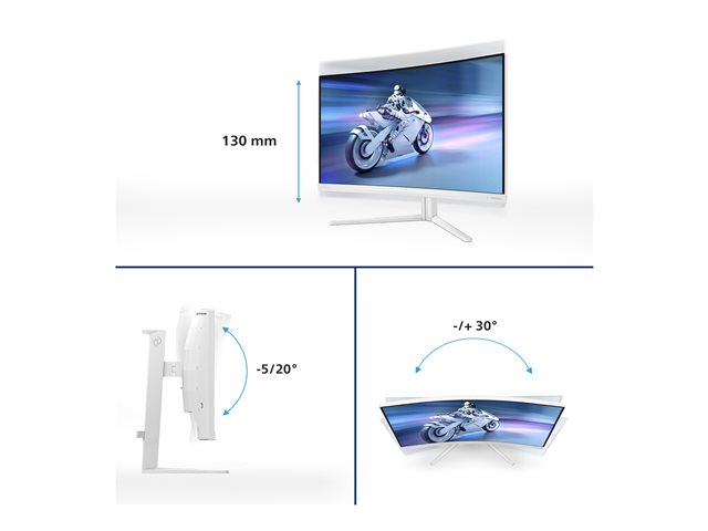 Philips Evnia 5000 32M2C5501 - LED monitor - gaming - curved - 32\" (31.5\" viewable) - 2560 x 1440 QHD @ 180 Hz - Fast VA - 3500:1 - HDR10 - 0.5 ms - 2xHDMI, DisplayPort - white