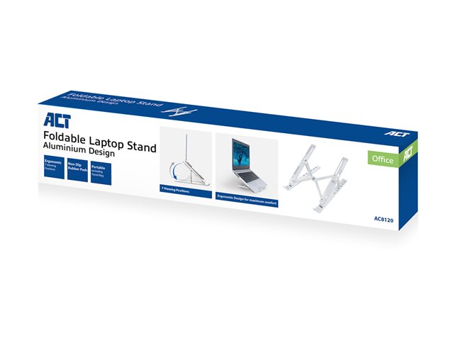 ACT - Stand - voor notebook - inklapbaar - aluminium - grijs - schermgrootte: tot 17,3\" - desktop