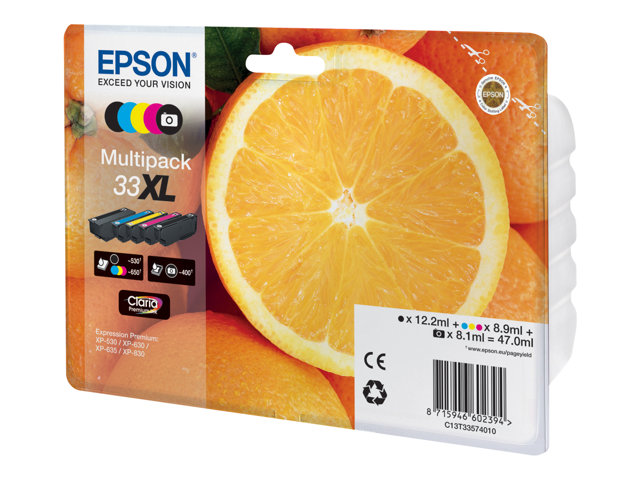 Epson 33XL Multipack - 5-pack - 47 ml - XL - black, yellow, cyan, magenta, photo black - original - blister - ink cartridge - for Expression Premium XP-530, XP-630, XP-635, XP-640, XP-645, XP-830, XP-900