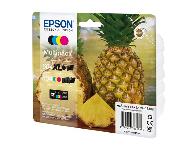 Epson 604/604XL Multipack - 4-pack - XL(black) + Standard Capacity - black, cyan, magenta, yellow - original - blister with RF/acoustic alarm - ink cartridge - for Expression Home XP-2200, 2205, 3200, 3205, 4200, 4205, WorkForce WF-2910, 2930, 2935, 2950