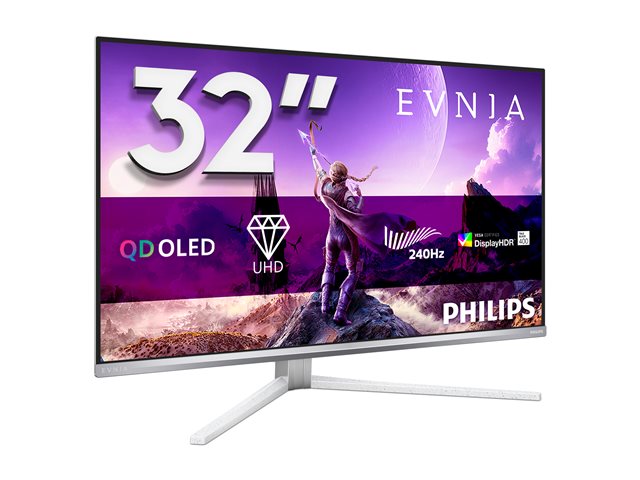 Philips Evnia 8000 32M2N8900 - OLED monitor - gaming - 32\" (31.5\" viewable) - 3840 x 2160 4K @ 240 Hz - 1000 cd/m² - 1500000:1 - DisplayHDR 400 True Black - 0.03 ms - 2xHDMI, DisplayPort, USB-C - speakers - white