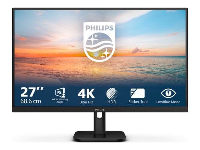 Philips 27E1N1800A - 1000 Series - LED monitor - 27\" - 3840 x 2160 4K @ 60 Hz - IPS - 350 cd/m² - 1000:1 - HDR10 - 4 ms - 2xHDMI, DisplayPort - speakers - black