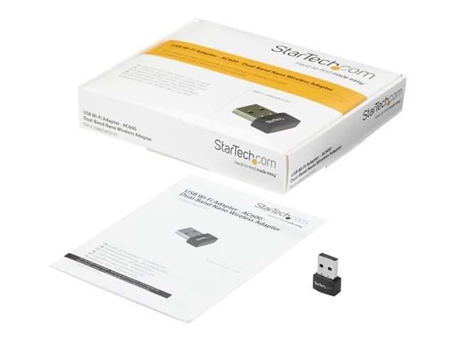 StarTech.com Wireless USB WiFi Adapter - Dual Band AC600 Wireless Dongle - 2.4GHz / 5GHz - 802.11ac Wi-Fi Laptop Adapter (USB433ACD1X1) - Network adapter - USB 2.0 - Wi-Fi 5 - black