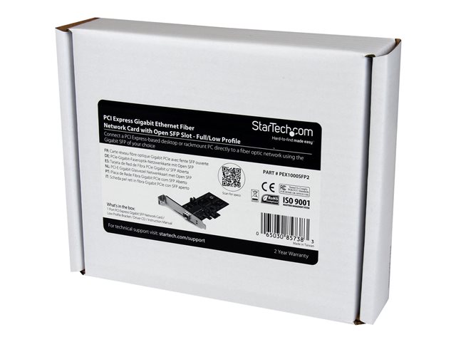 StarTech.com PCI Express Gigabit Ethernet Fiber Network Card w/ Open SFP - PCIe GbE SFP Network Card Adapter NIC - Fiber Optic SFP Adapter (PEX1000SFP2) - Network adapter - PCIe low profile - 1GbE - 1000Base-LX, 1000Base-SX - for P/N: GLCLHSMDSTTA, GLCSXMMDST, GLCSXMMDSTT, GLCTEST, MASFP1GBTXST, SFP1GELXST