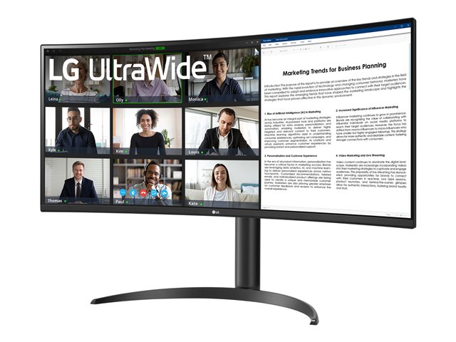 LG UltraWide 34WR55QK-B - LED monitor - curved - 34\" - 3440 x 1440 WQHD @ 100 Hz - VA - 300 cd/m² - 3000:1 - HDR10 - 5 ms - 2xHDMI, DisplayPort, USB-C