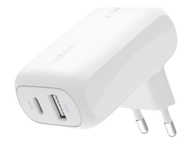Belkin BoostCharge - Power adapter - 42 Watt - 3 A - PD 3.0 - 2 output connectors (24 pin USB-C, USB) - white