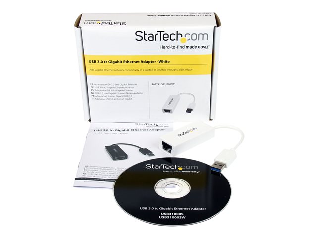 StarTech.com USB 3.0 to Gigabit Ethernet Network Adapter - 10/100/1000 NIC - USB to RJ45 LAN Adapter for PC Laptop or MacBook (USB31000SW) - Network adapter - USB 3.0 - Gigabit Ethernet - white