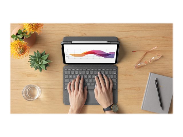 Logitech Folio Touch - Keyboard and folio case - with trackpad - backlit - Apple Smart connector - QWERTZ - German - oxford grey - for Apple 10.9-inch iPad Air (4th generation, 5th generation)