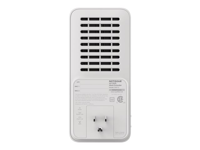 NETGEAR EAX12 - Wi-Fi system - (extender) - mesh 1GbE - Wi-Fi 6 - Dual Band - wall-pluggable