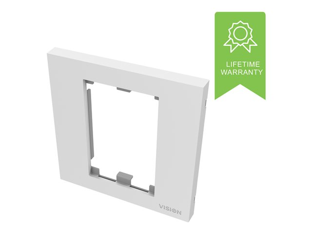 VISION Techconnect Modular AV Faceplate - LIFETIME WARRANTY - Single-Gang UK surround - frame which accommodates two modules - fits to TC3 BACKBOX1G or TC3 MUDRING1G, or any standard single-gang UK backbox (pattress) - 86 x 86 mm / 3.4 x 3.4\" - plastic - white