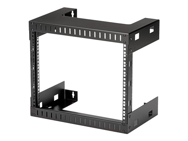 StarTech.com 8U 19\" Wall Mount Network Rack - 12\" Deep 2 Post Open Frame Server Room Rack for Data/AV/IT/Computer Equipment/Patch Panel with Cage Nuts & Screws 135lb Capacity, Black (RK812WALLO) - Rack - black - 8U - 19\" - for P/N: CABCAGENUTS6, CABSCREWM52, CABSCREWSM6, CABSCRWM520, CABSCRWM620, CABSCRWS1224