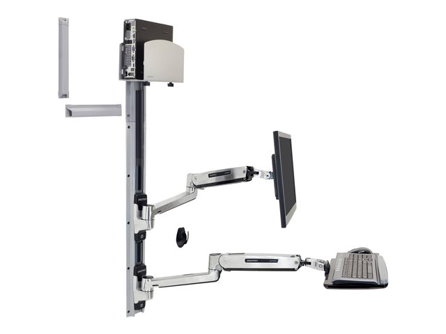 Ergotron LX - Mounting kit (CPU holder, mouse holder, 2 track covers, keyboard arm, 2 cable channels, wrist rest, sit-stand arm, wall track 10\", wall track 34\") - Constant Force Technology - for LCD display / PC equipment - medium CPU holder - polished aluminium - screen size: up to 42\" - wall-mountable