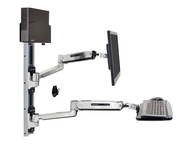 Ergotron LX Wall Mount System with Small CPU Holder - System unit / monitor / keyboard mouning kit - sit-stand - wall mountable - up to 42\" - polished aluminium, black