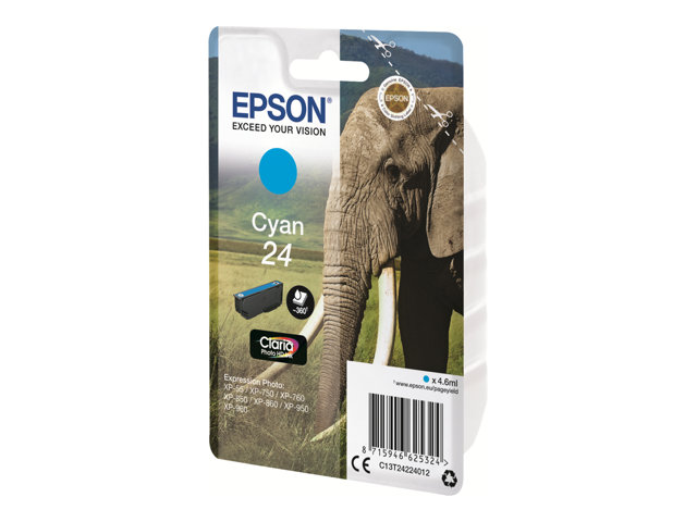 Epson 24 - 4.6 ml - cyan - original - ink cartridge - for Expression Photo XP-55, 750, 760, 850, 860, 950, 960, 970, Expression Premium XP-750, 850