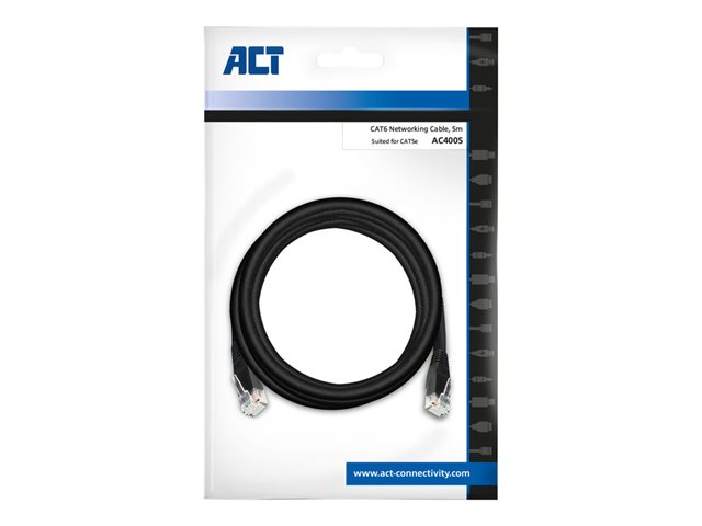 ACT - Verbindingskabel - RJ-45 (M) naar RJ-45 (M) - 5 m - 5.8 mm - UTP - CAT 6 - gevormd, met strengen - zwart, RAL 9011